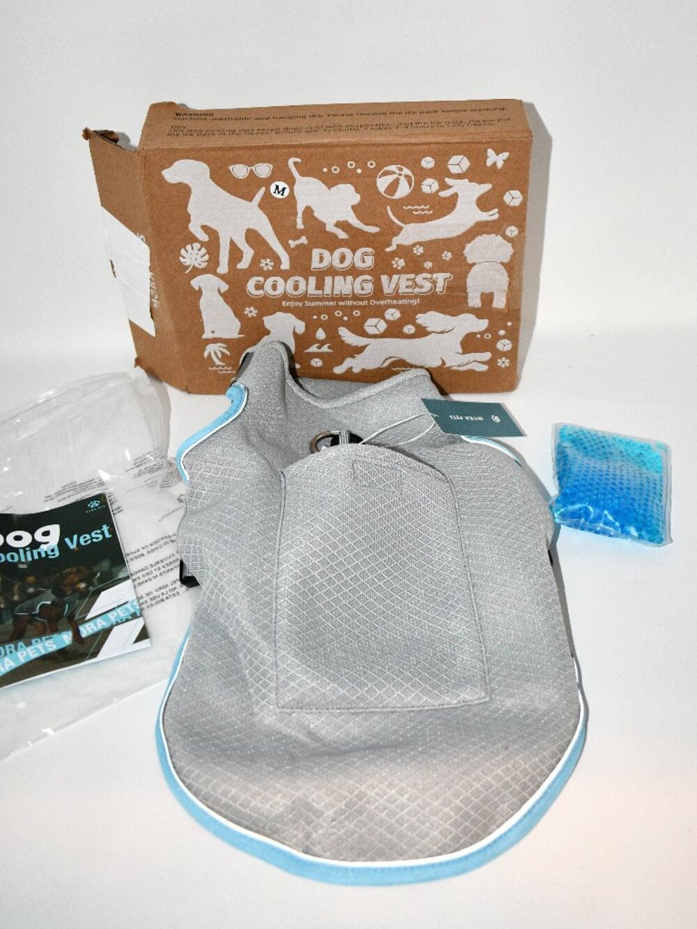 Mora Pets Dog Cooling Vest Size MEDIUM Gray Blue Reflective w/ Ice Pack New